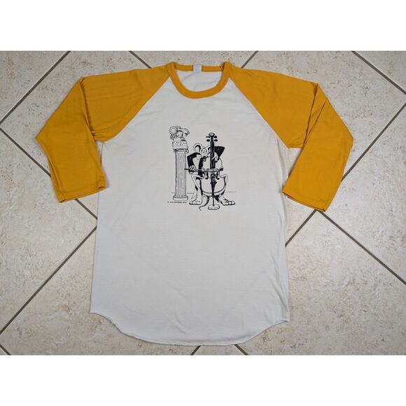 Vtg 1977 Rat Cartoon Cellist Albright Raglan Baseball Tee Shirt Size XL Rare 70s - Picture 1 of 14